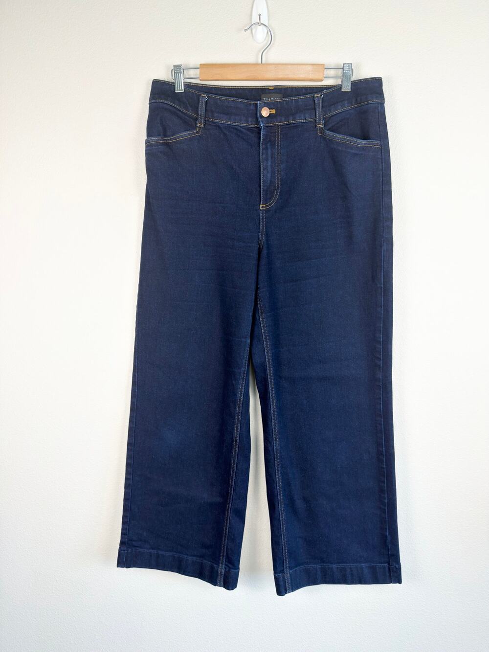 Talbots Dark Wash Wide Leg Jeans 14P High Rise Minimalist Capsule Wardrobe EUC